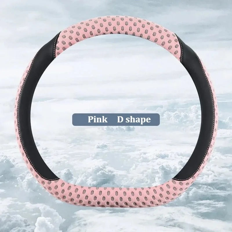 PU Leather Steering Wheel Cover with 3D Cooling Fabric – Anti-Slip All-Season Comfort - Delicate Leather  