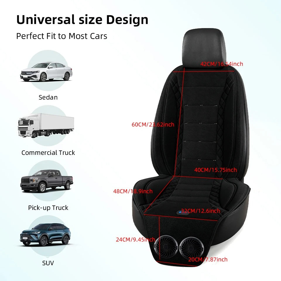 Universal USB Cooling & Heating Car Seat Cushion – Ventilated Seat Cover with Fan, Heated Seat Pad for Cars, SUVs & Trucks - Delicate Leather
