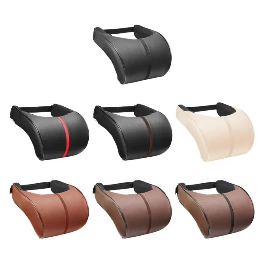 Adjustable Memory Foam Car Headrest & Lumbar Cushion Set – Leather Neck & Back Support Pillow - Delicate Leather  