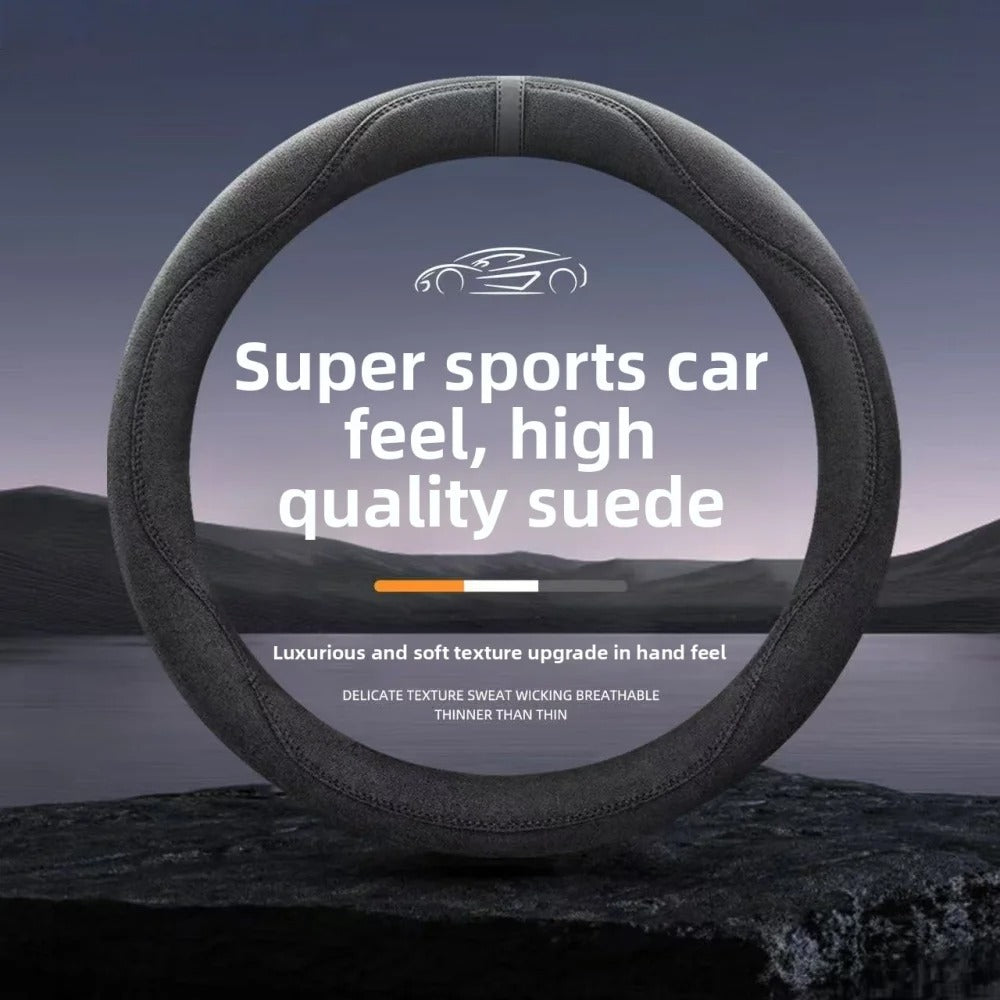 Universal Suede Leather Steering Wheel Cover 37-38cm – Breathable Non-Slip Car Steering Wheel Protector - Delicate Leather