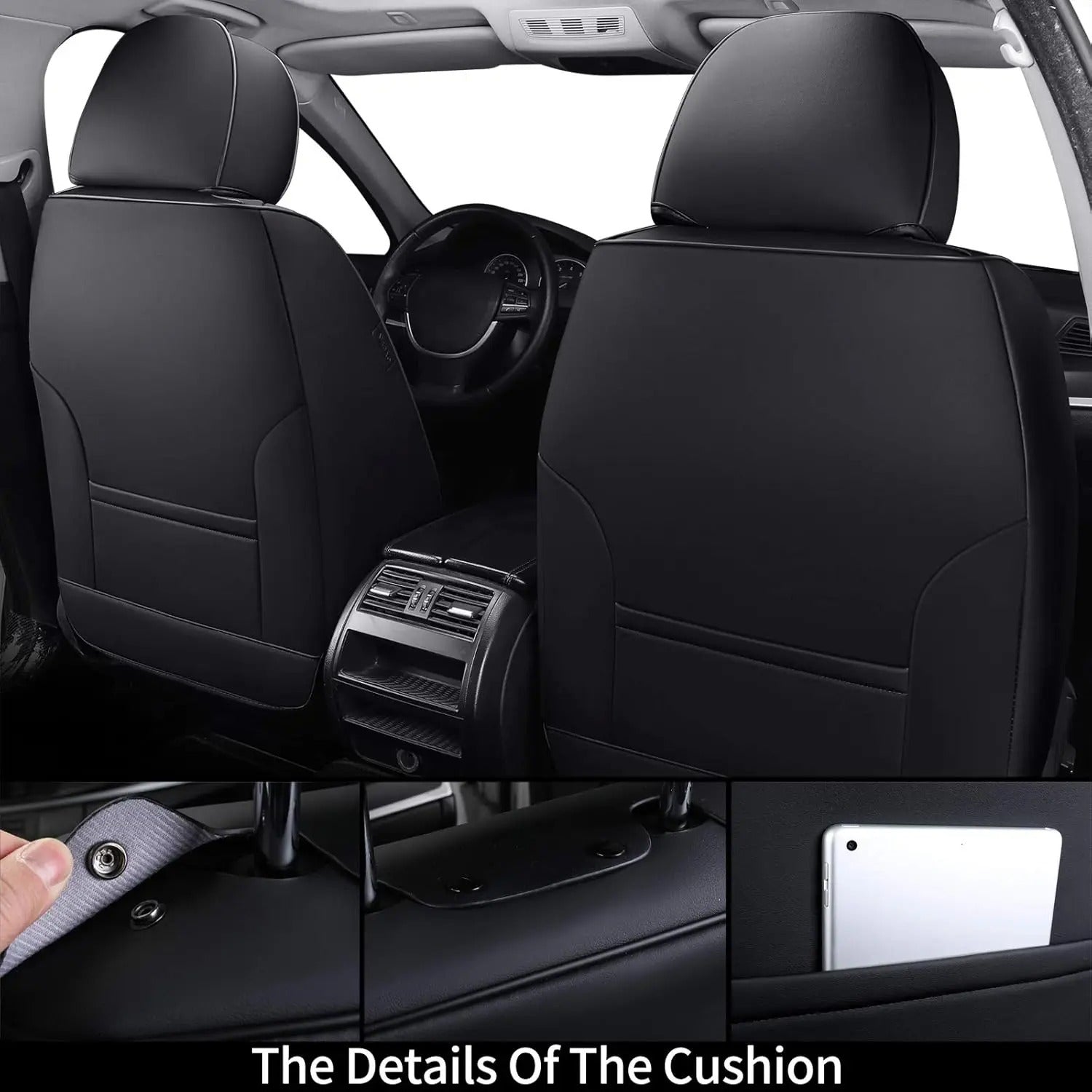 Seat Covers Full Set – Breathable Fabric & Leather, Waterproof, Universal Fit (Black/Red)
