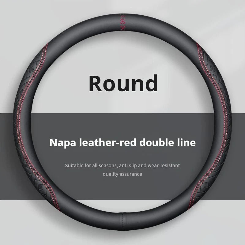 All-Season Suede and Nappa Leather Steering Wheel Cover – Ultra-Thin, Breathable, Non-Slip Universal Fit 38 cm - Delicate Leather  