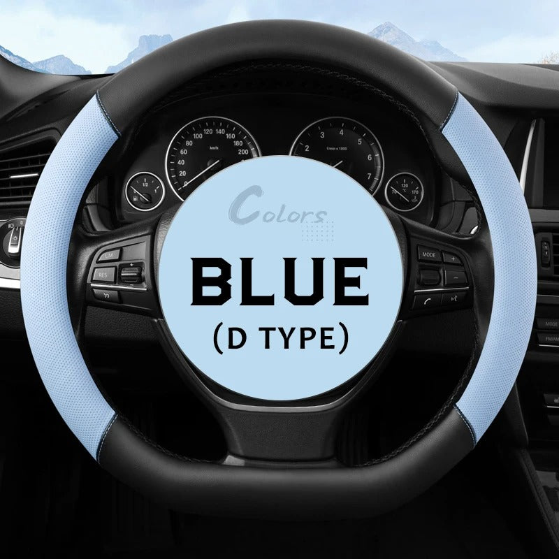 Universal 38CM PU Leather Steering Wheel Cover – Breathable Microfiber Design, 15-Inch Fit - Delicate Leather  