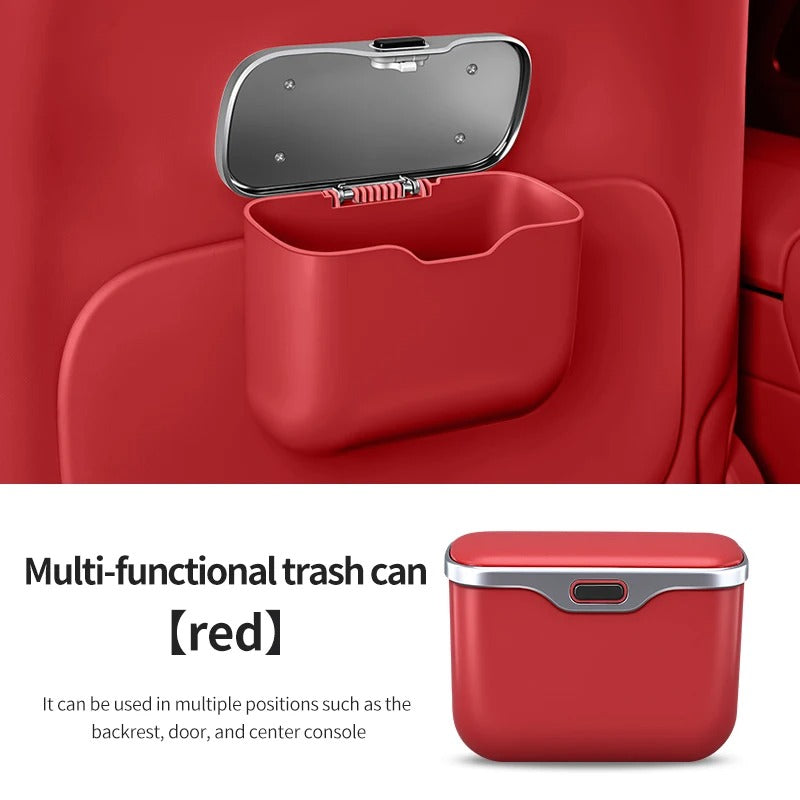 Multifunctional Car Trash Can with Lid – Hanging Wet & Dry Storage Bin Mini Organizer - Delicate Leather
