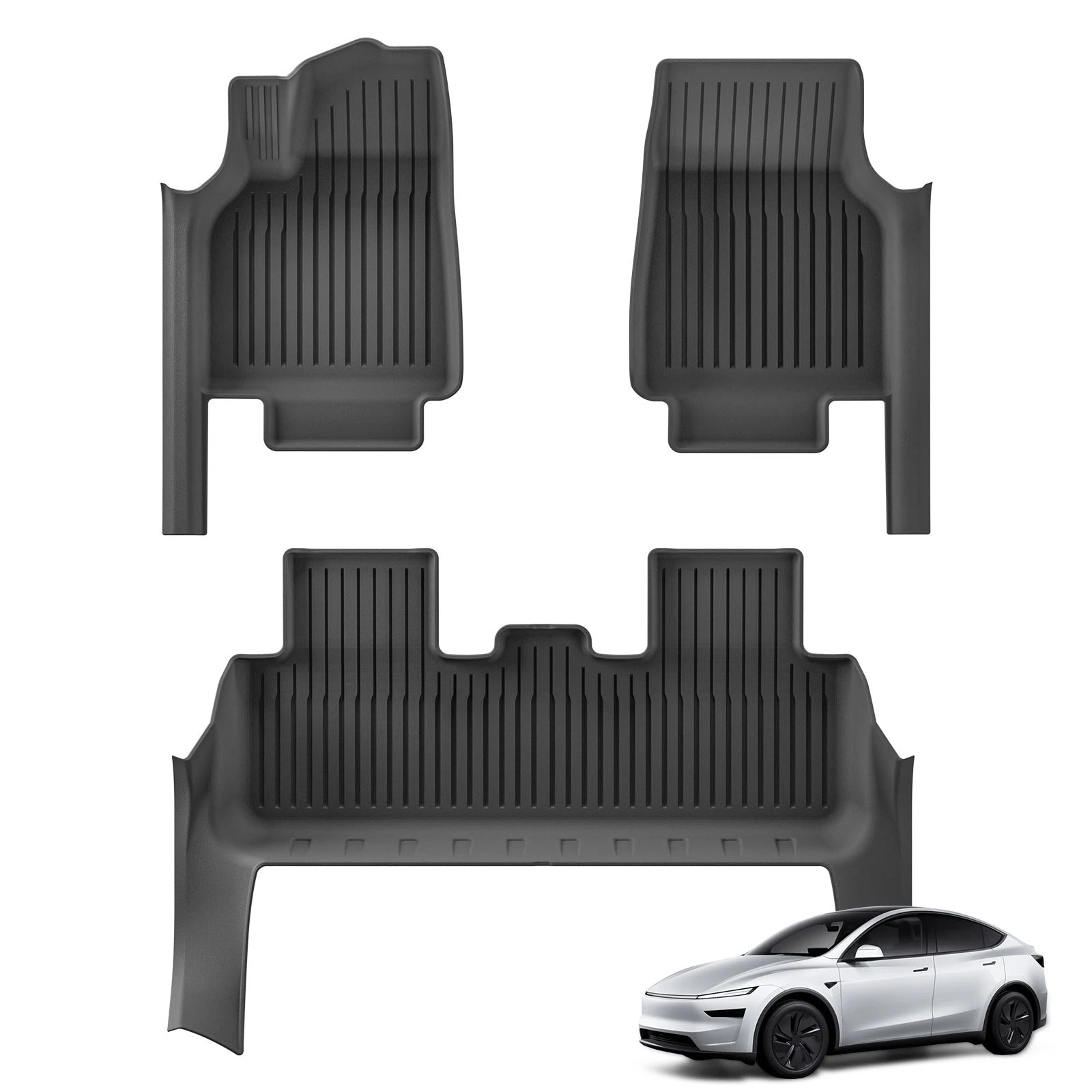 TPE Floor Mats with Door Sill Covers for Tesla Model Y 2025+ (5-Seater, Left-Hand Drive) - Delicate Leather  