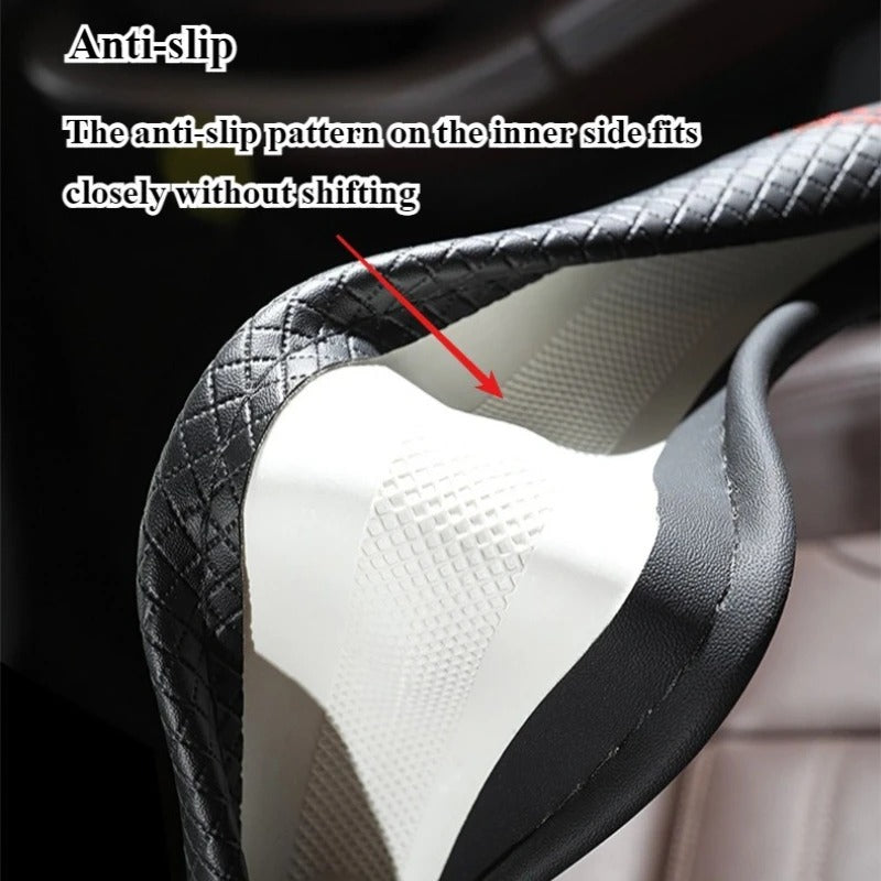 Premium Leather Steering Wheel Cover – 3D Diamond Embossed Anti-Slip Universal 37–38cm Fit - Delicate Leather