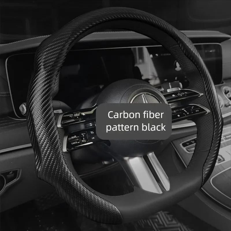 3D Universal Steering Wheel Cover – 38cm PU Leather Carbon Fiber Texture Non-Slip Grip - Delicate Leather  