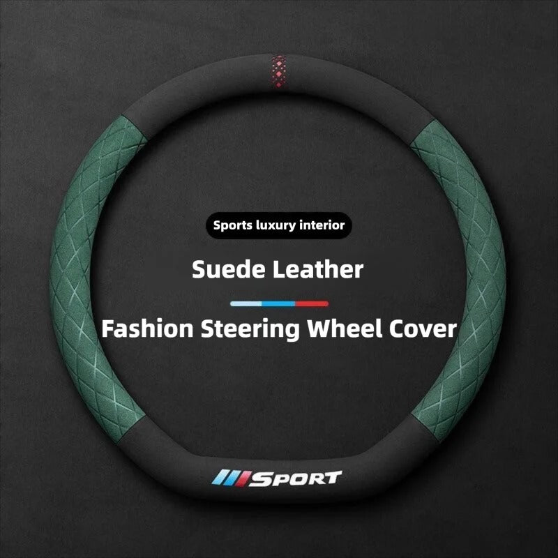 Suede Steering Wheel Cover – Universal 38cm Non-Slip Breathable Grip for Cars and SUVs - Delicate Leather  