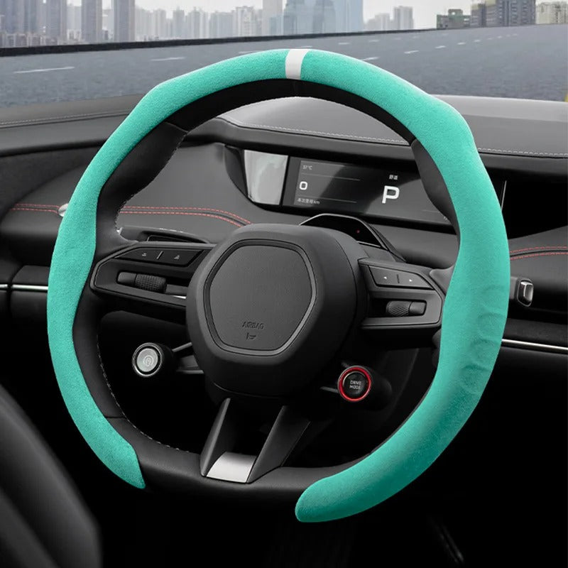 Suede Steering Wheel Cover – Anti-Slip Universal 36–38cm Fit Interior Accessory - Delicate Leather  