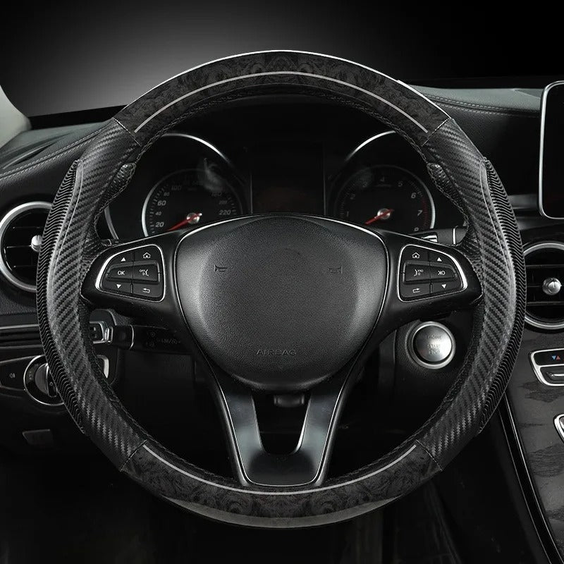 Carbon Fiber Steering Wheel Cover 38cm O/D Type – Universal Non-Slip Faux Leather Car Steering Wheel Protector - Delicate Leather