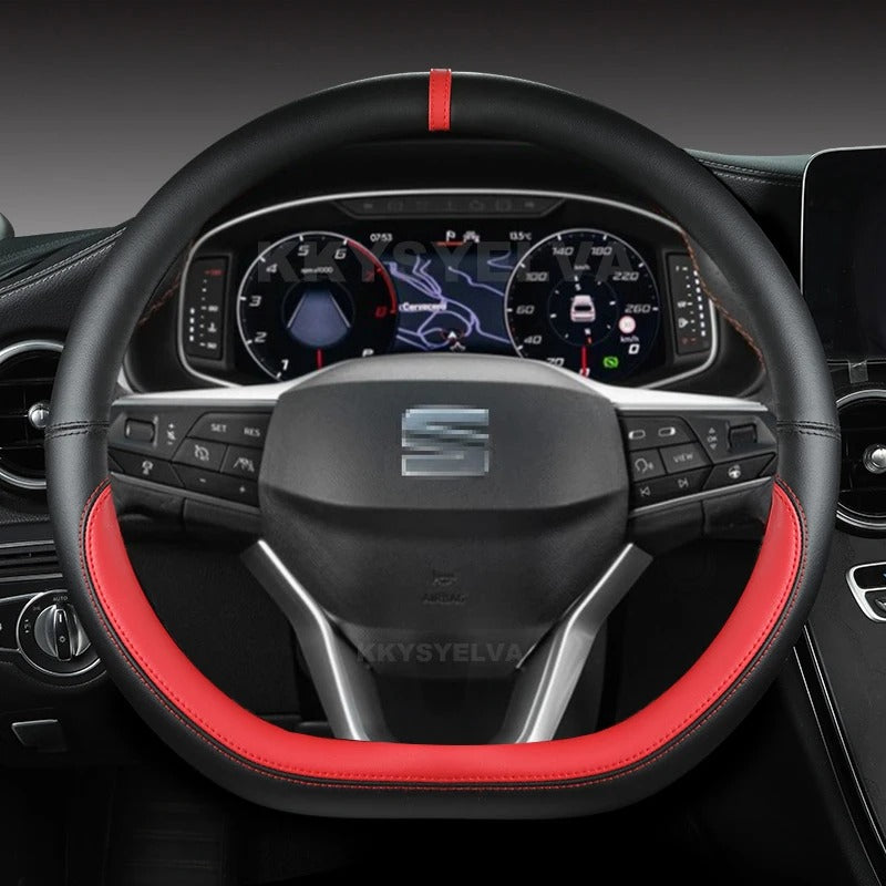 Universal D-Shape Steering Wheel Cover – 38CM Microfiber Leather, Multiple Colors - Delicate Leather  