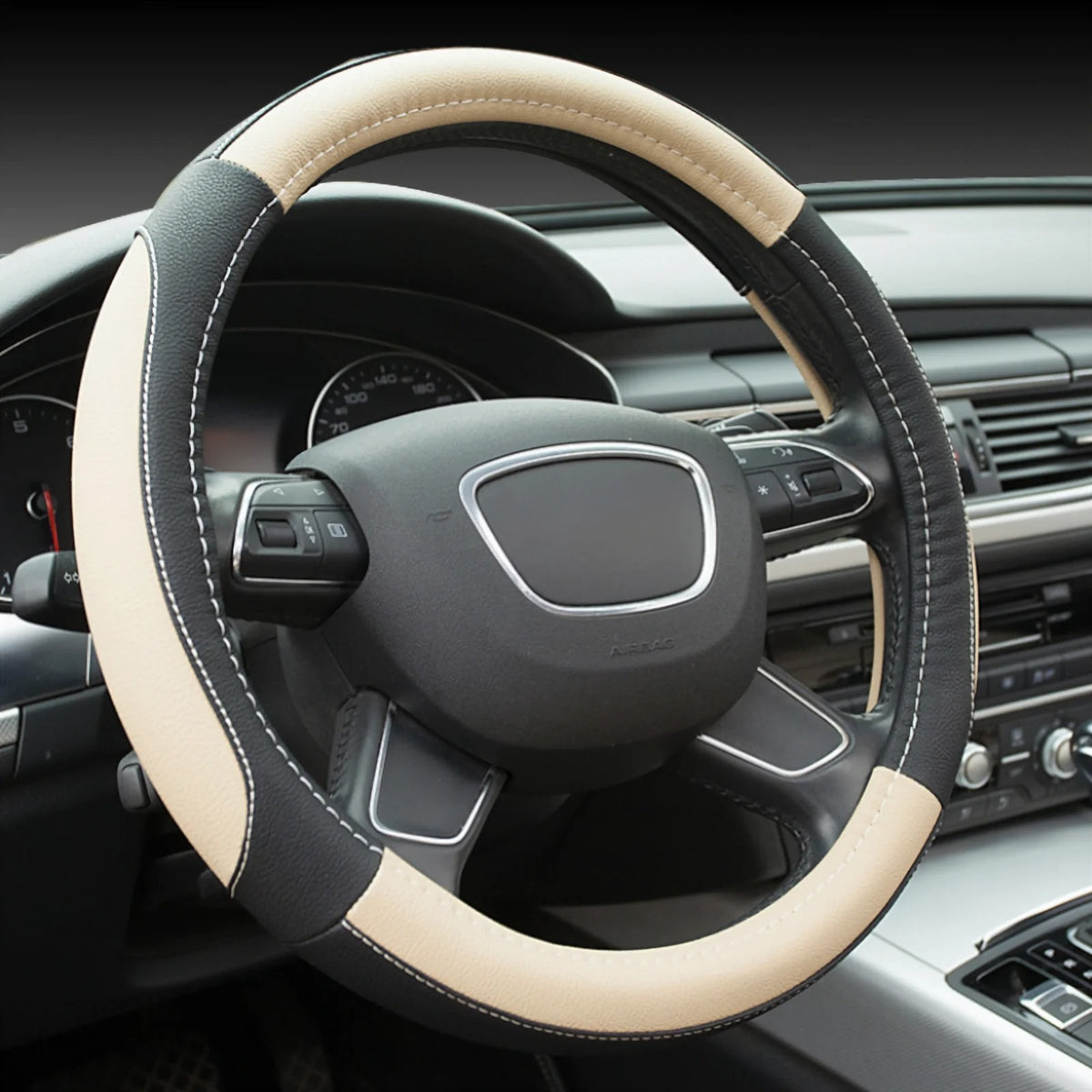 38CM Universal Microfiber Leather Steering Wheel Cover – Anti-Slip Car Steering Wheel Protector, All-Season Interior Accessory - Delicate Leather