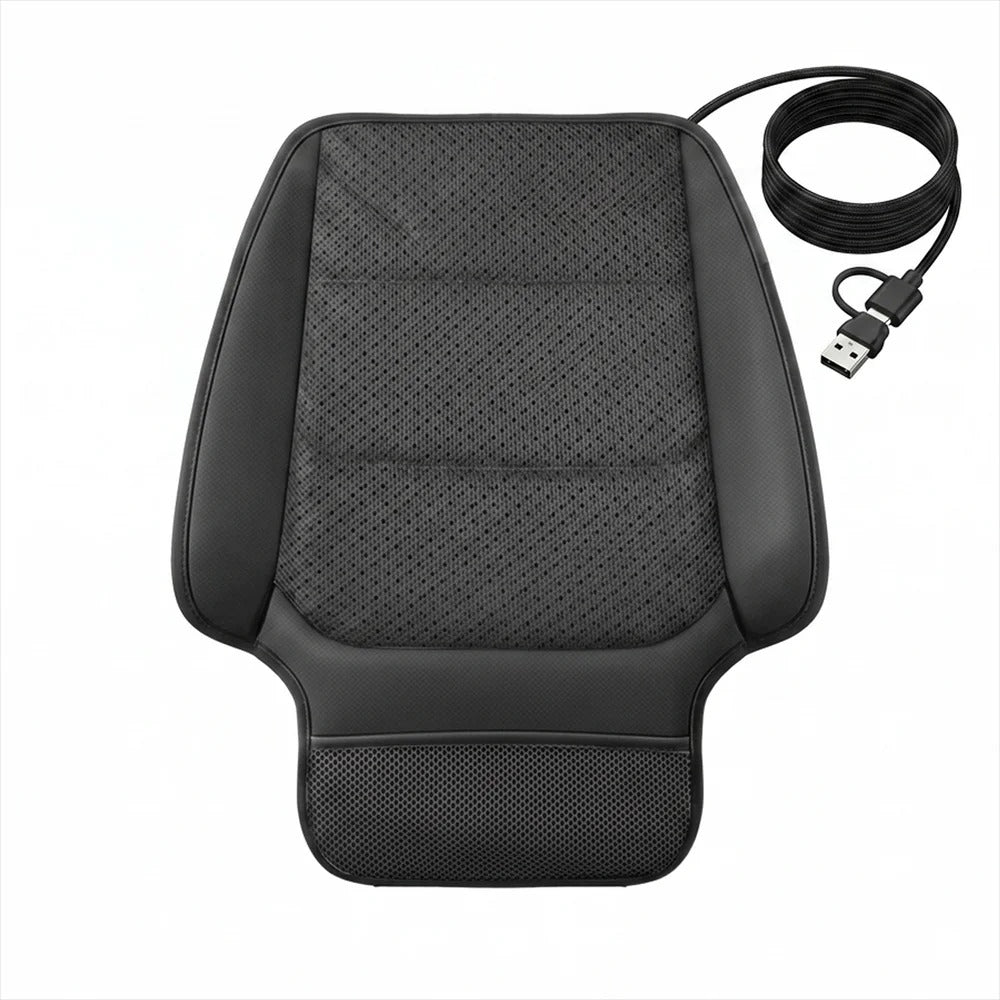 USB Cooling Car Seat Cushion – Ventilated Seat Pad with Intelligent Fan System - Delicate Leather  