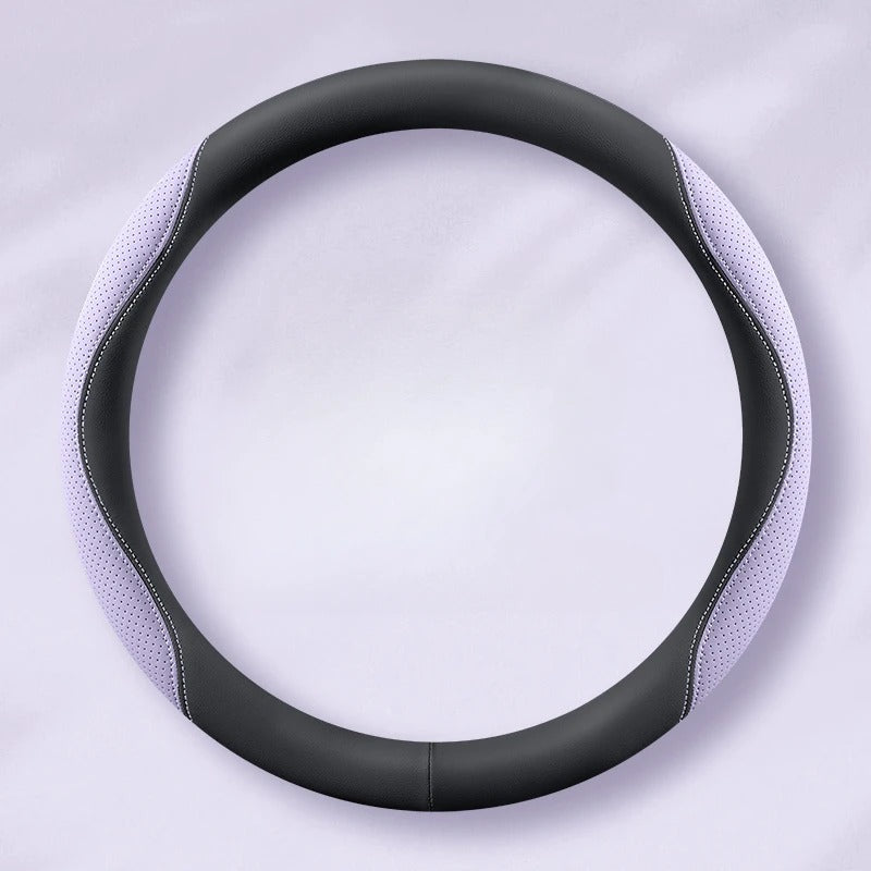 PU Leather & Mesh Car Steering Wheel Cover – Comfortable, Breathable, All-Season Grip - Delicate Leather  