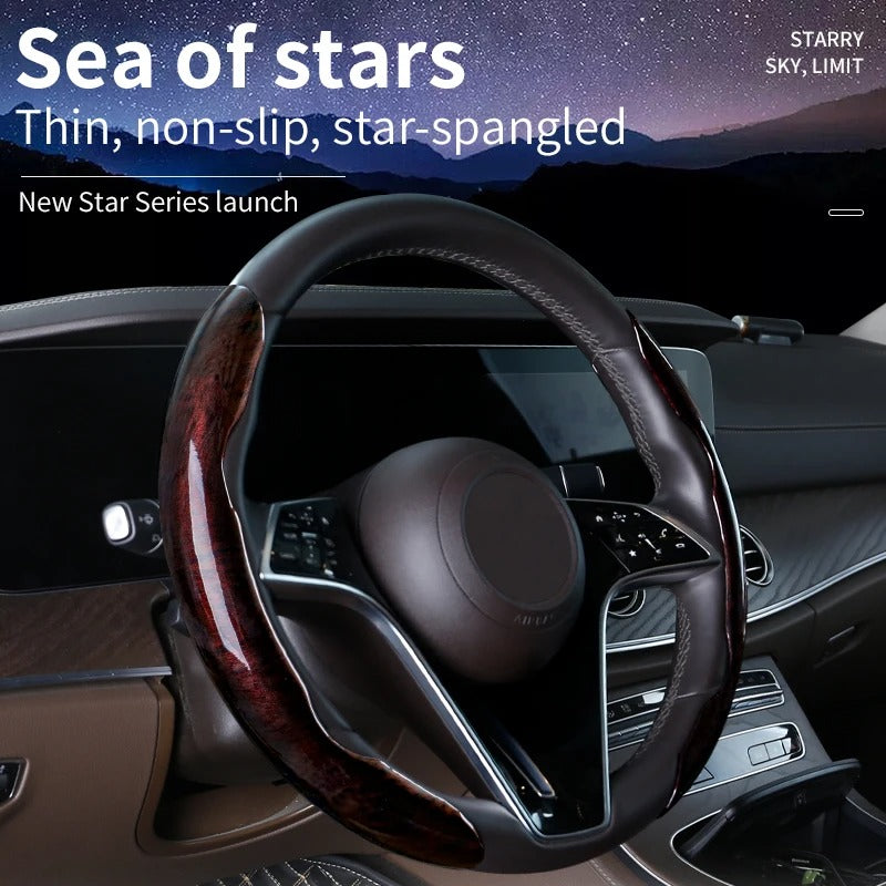 Starry Sky 38cm Steering Wheel Cover – Universal Breathable Non-Slip Ultra-Thin Car Steering Wheel Protector - Delicate Leather