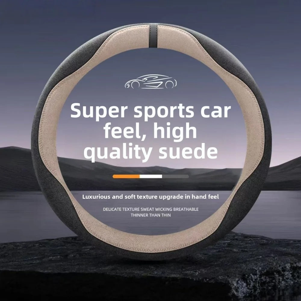 Universal Suede Leather Steering Wheel Cover 37-38cm – Breathable Non-Slip Car Steering Wheel Protector - Delicate Leather
