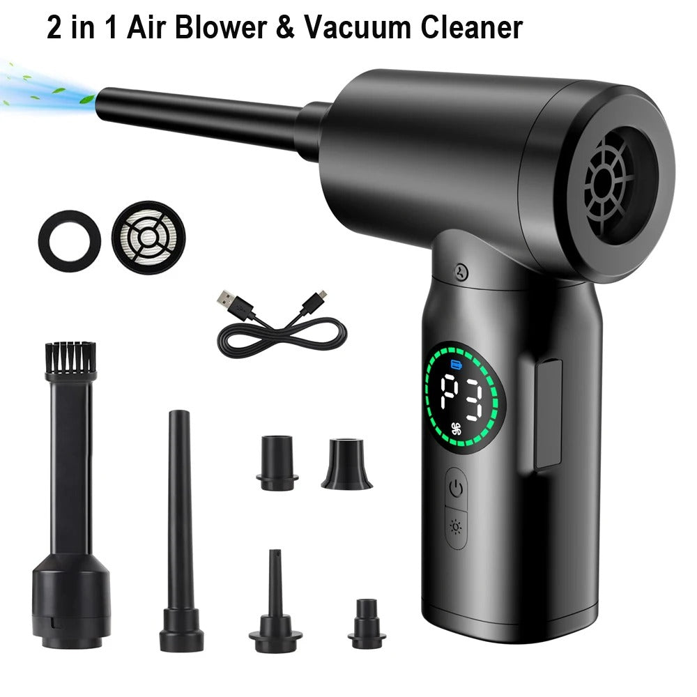 7500mAh Cordless Compressed Air Duster and Vacuum Cleaner – 3-Speed Multi Air Blower for Keyboard and Computer Cleaning - Delicate Leather  