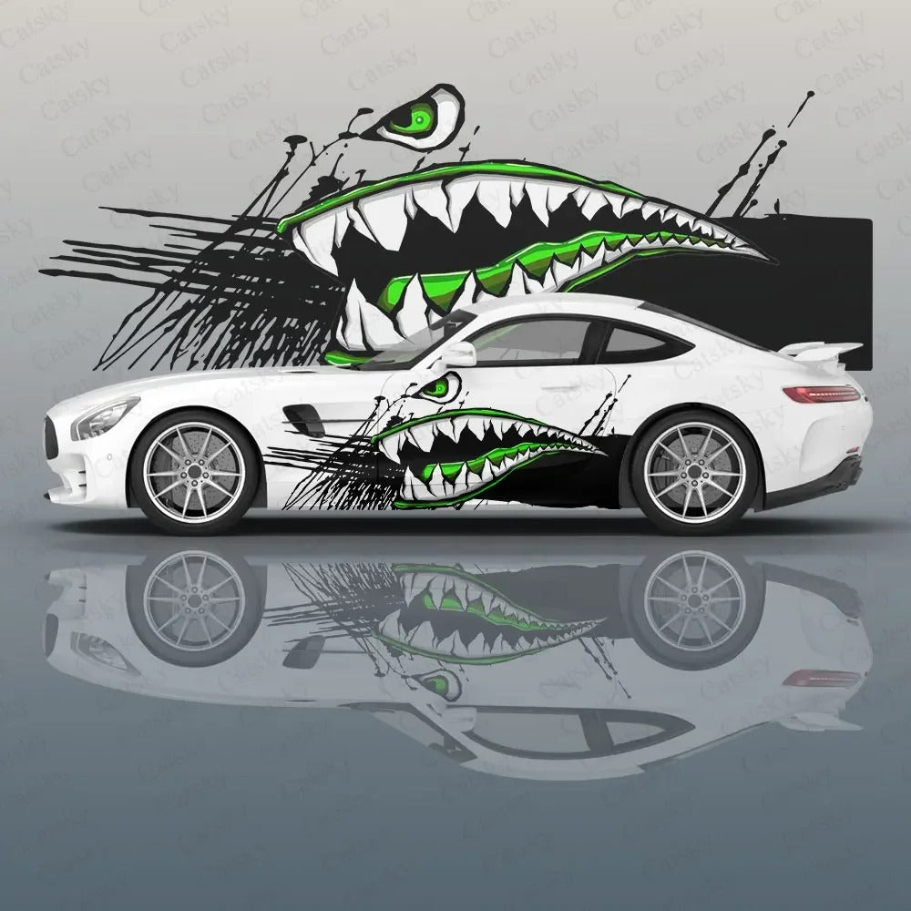 Shark Tooth Car Side Vinyl Decal – Racing Style Exterior Graphic Sticker