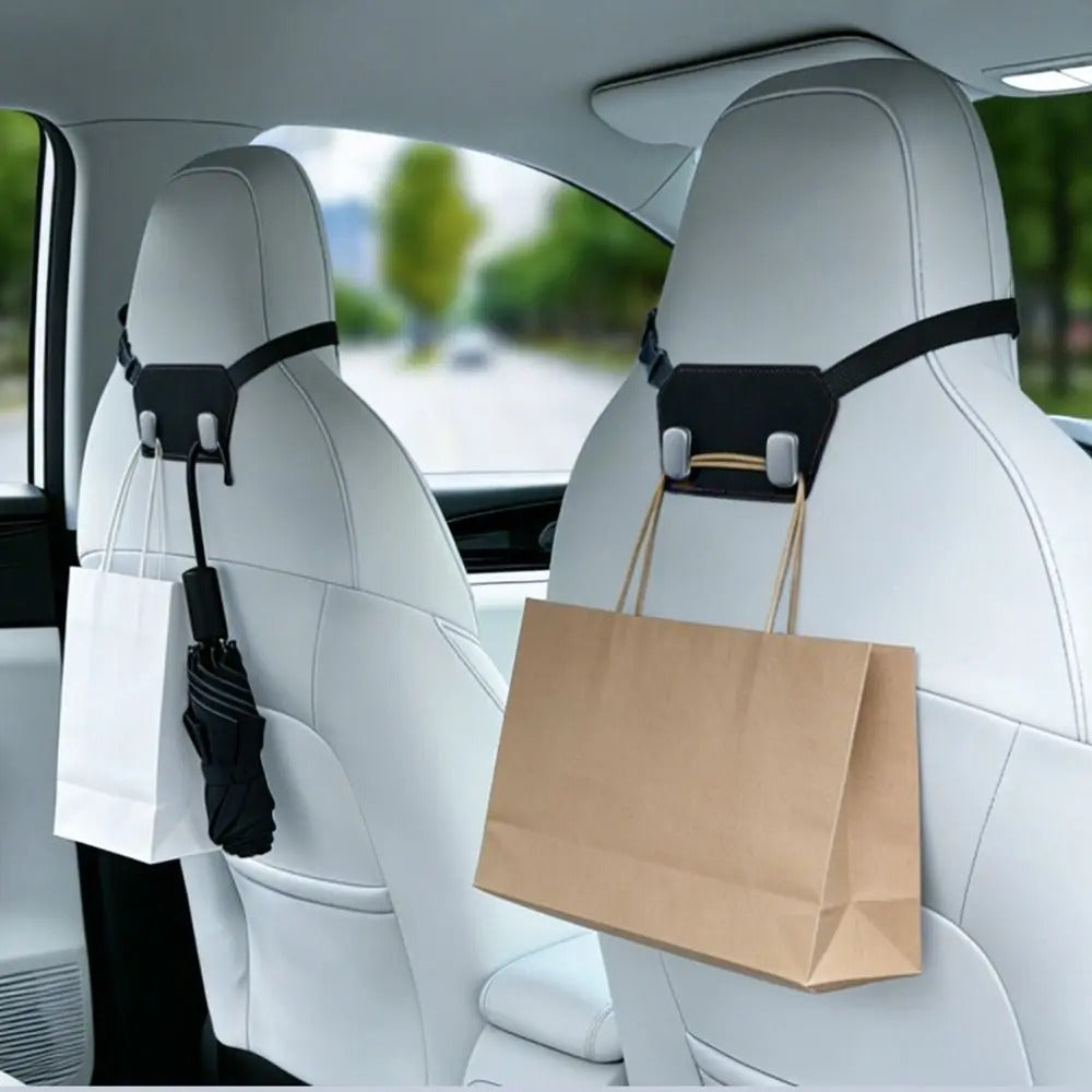 Heavy-Duty Car Headrest Double Hook – Multi-Purpose Seat Back Organizer & Bag Hanger - Delicate Leather