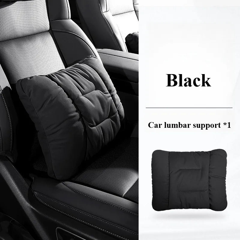 Suede Leather Car Headrest & Lumbar Support Pillow Set – Comfortable Neck and Back Cushions - Delicate Leather  