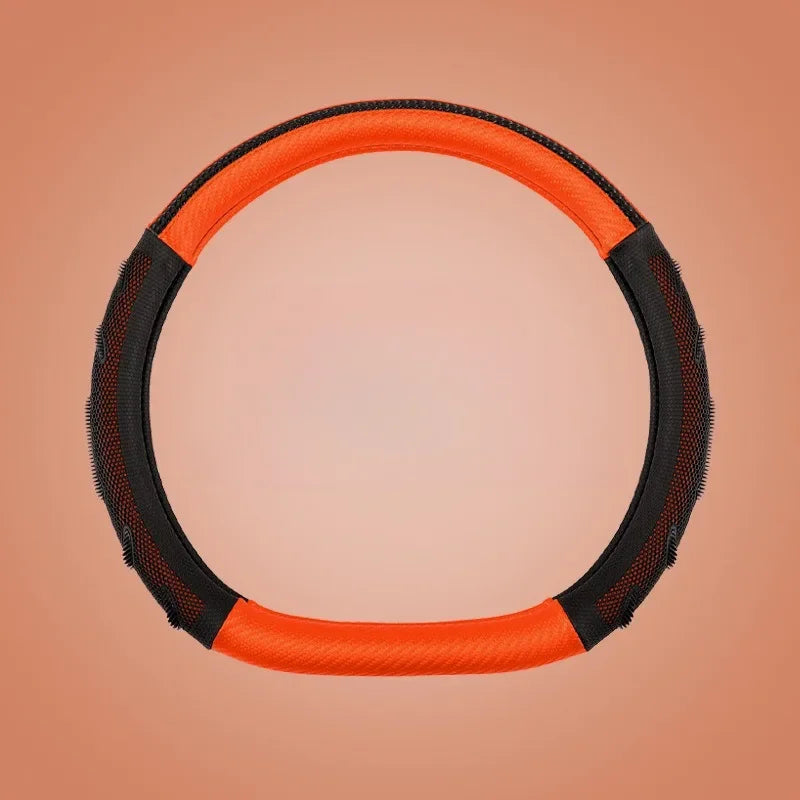 Carbon Fiber Steering Wheel Cover – Anti-Slip Universal 38cm Interior Accessory - Delicate Leather  