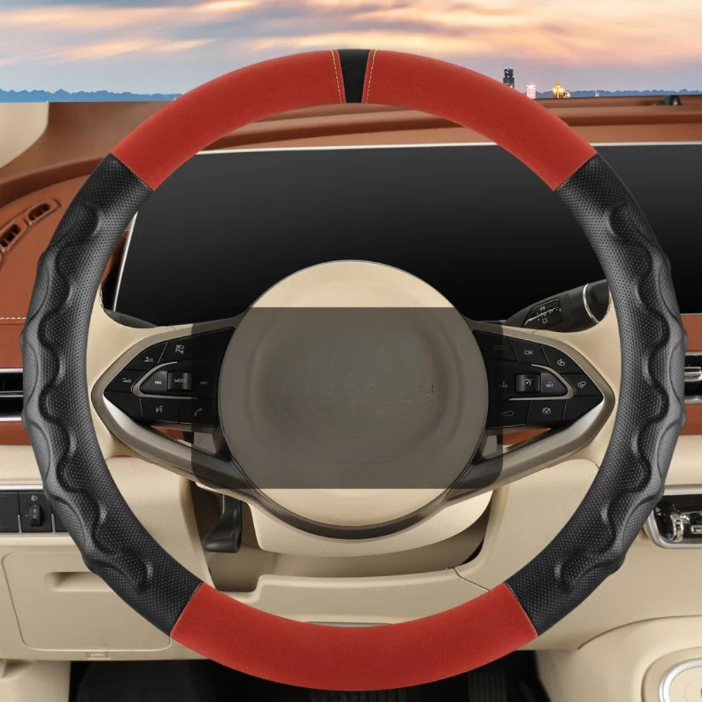 Universal 38cm Steering Wheel Cover – All-Season Non-Slip Faux Leather with 3D Corrugated Grip, Wear-Resistant Car Handle Cover - Delicate Leather  