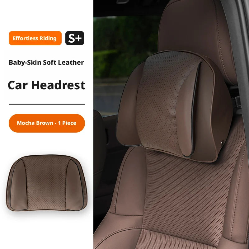Car Headrest Neck Pillow – Memory Foam Seat Support Cushion Universal Interior Accessory - Delicate Leather  