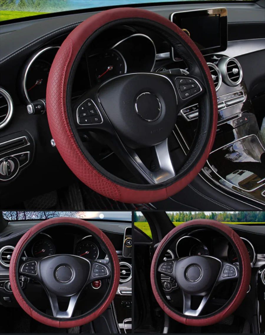 Car Steering Wheel Cover Braid Cover Cubre Volante Genuine Leather,  Breathable Anti Slip, Car Accessories 09