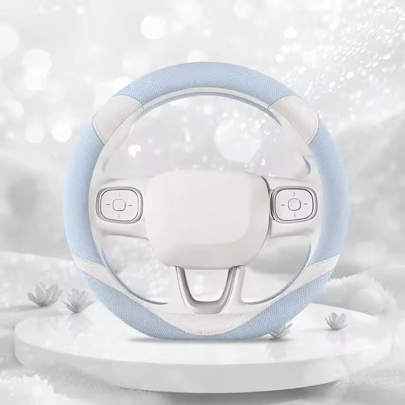 Kawaii Linen Steering Wheel Cover – Cute Bear Ear Universal 38CM Non-Slip Grip - Delicate Leather