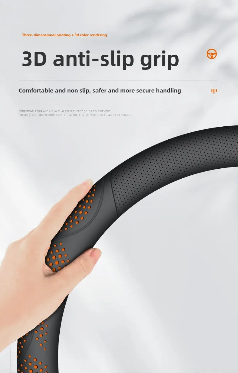 Car Steering Wheel Cover, Universal 38cm O/D Shape Leather Steering Wheel Cover – Car Interior Anti-Slip Accessory - Delicate Leather  