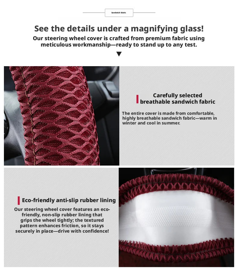 Ice Silk Steering Wheel Cover – Breathable Anti-Slip 38cm Universal Fit - Delicate Leather  