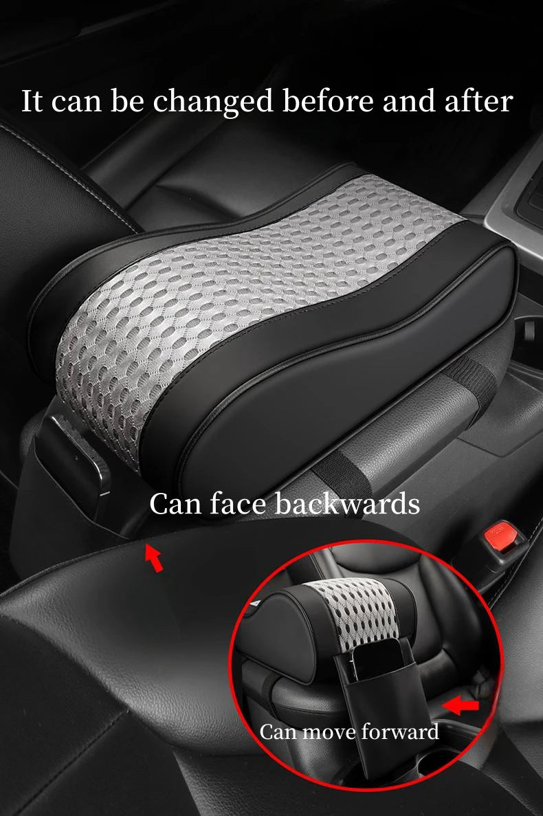Car Center Console Armrest Cushion – 7cm Height Pad with Storage Pocket - Delicate Leather  