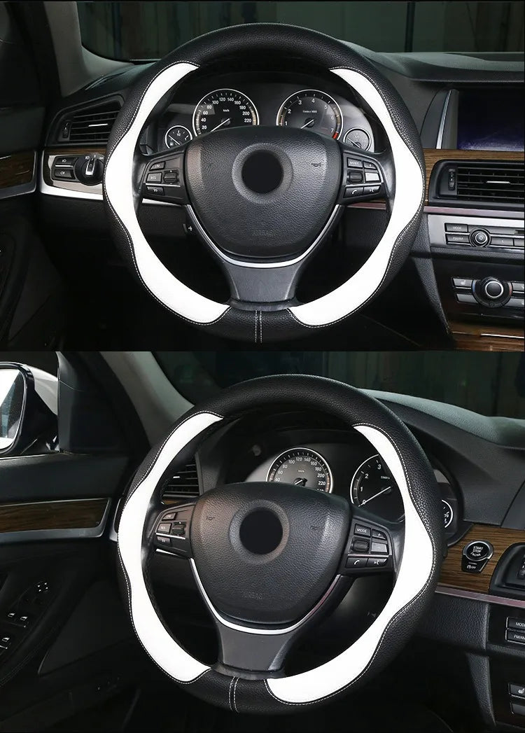 PU Leather Steering Wheel Cover – Anti-Slip 15 Inch Universal Round Interior Accessory - Delicate Leather  