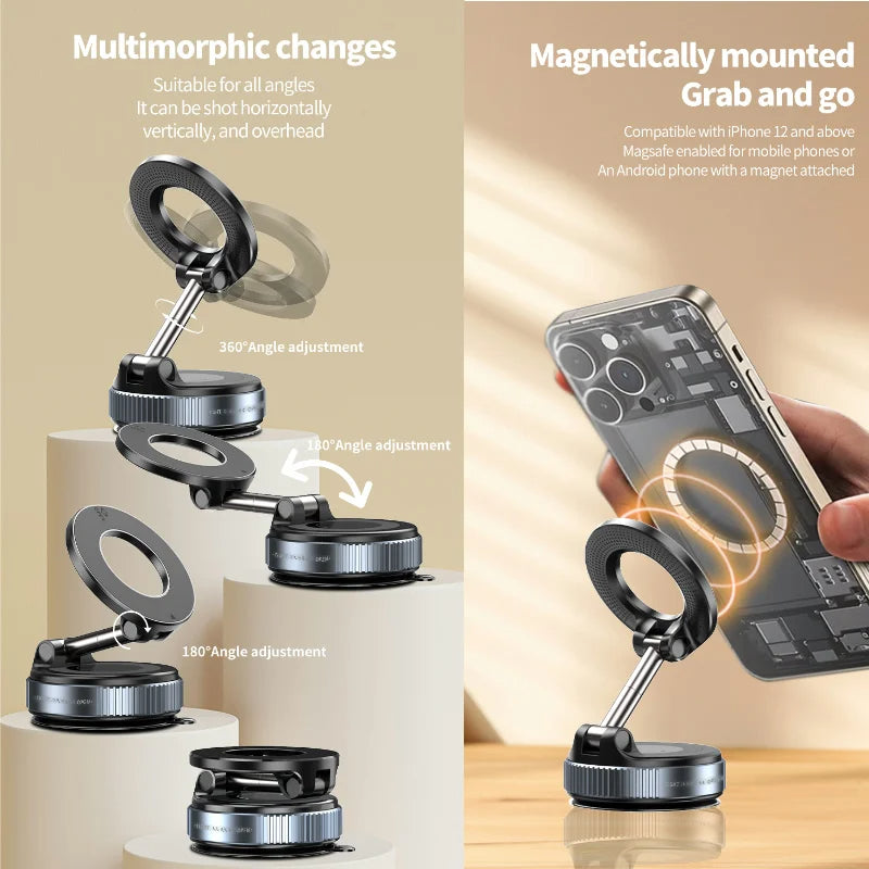 Magnetic Car Phone Holder | 360° Rotating Foldable Mount with Suction Cup & Anti-Shake Bracket (SP10)