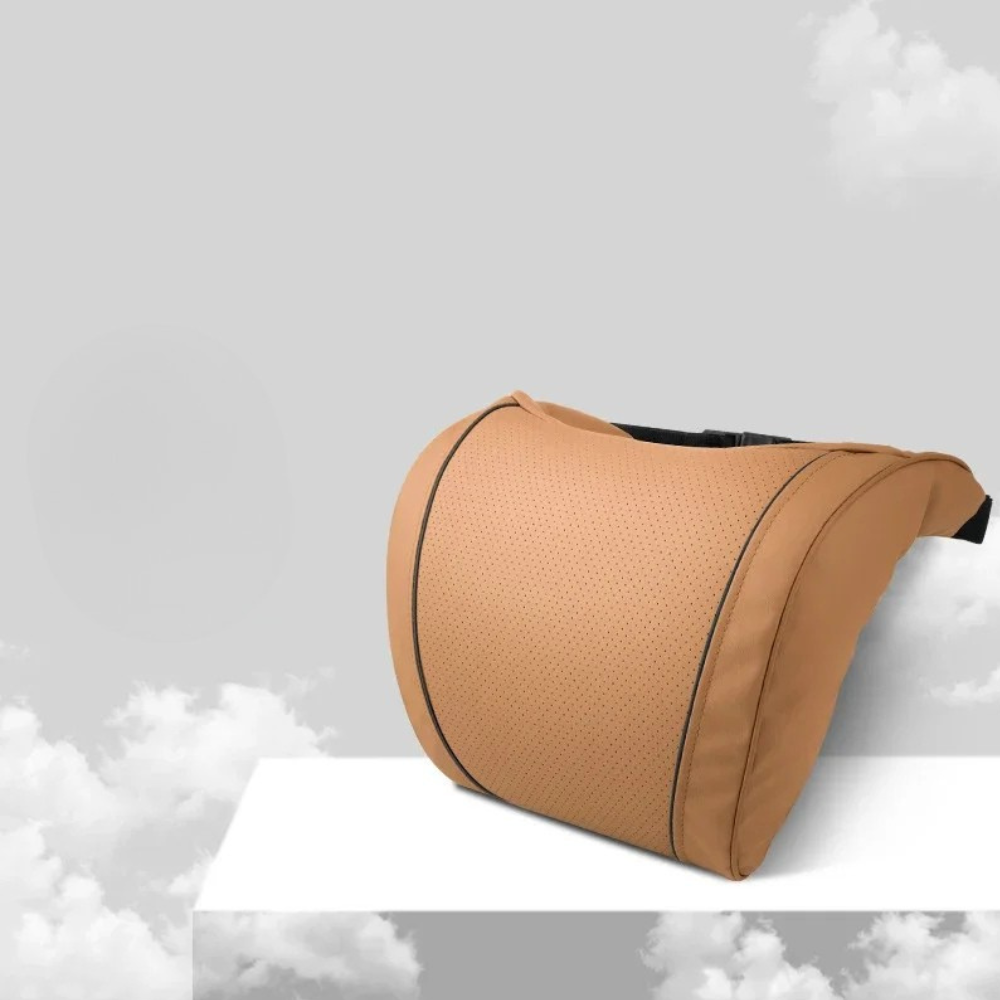 Car Headrest Neck & Waist Pillow – Nappa Leather Seat Support for Auto Comfort - Delicate Leather  