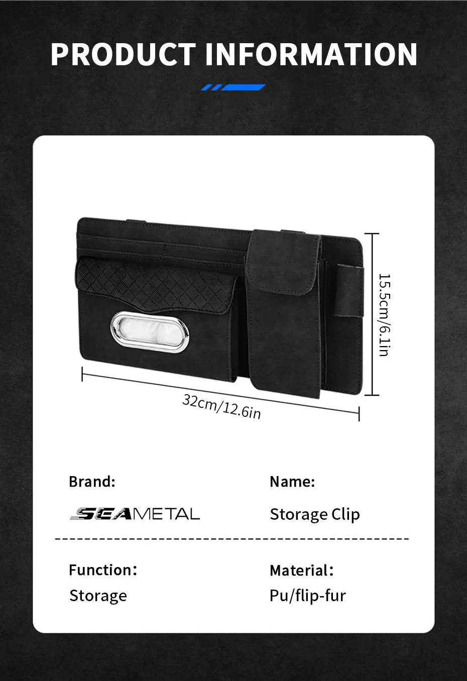 Suede Car Sun Visor Organizer – Glasses Case, Tissue Holder & Multi-Pocket Storage - Delicate Leather  
