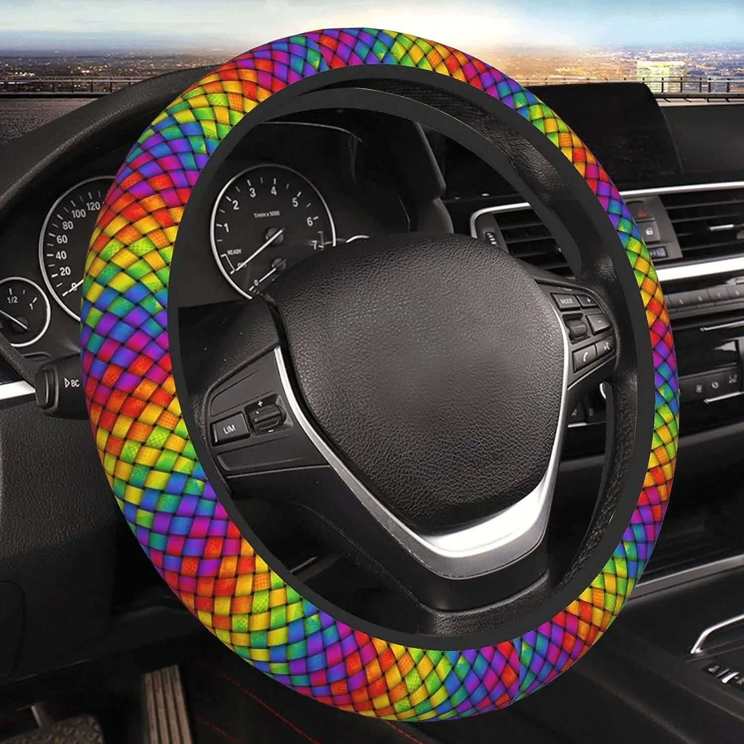 Retro Rainbow Stripes Steering Wheel Cover for Women, Bright Rainbows, Colorful Car Steering Wheel Cover Cute, Car Wheel Cover, Aesthetic Car Decor, Car Gift, Car Accessories 27