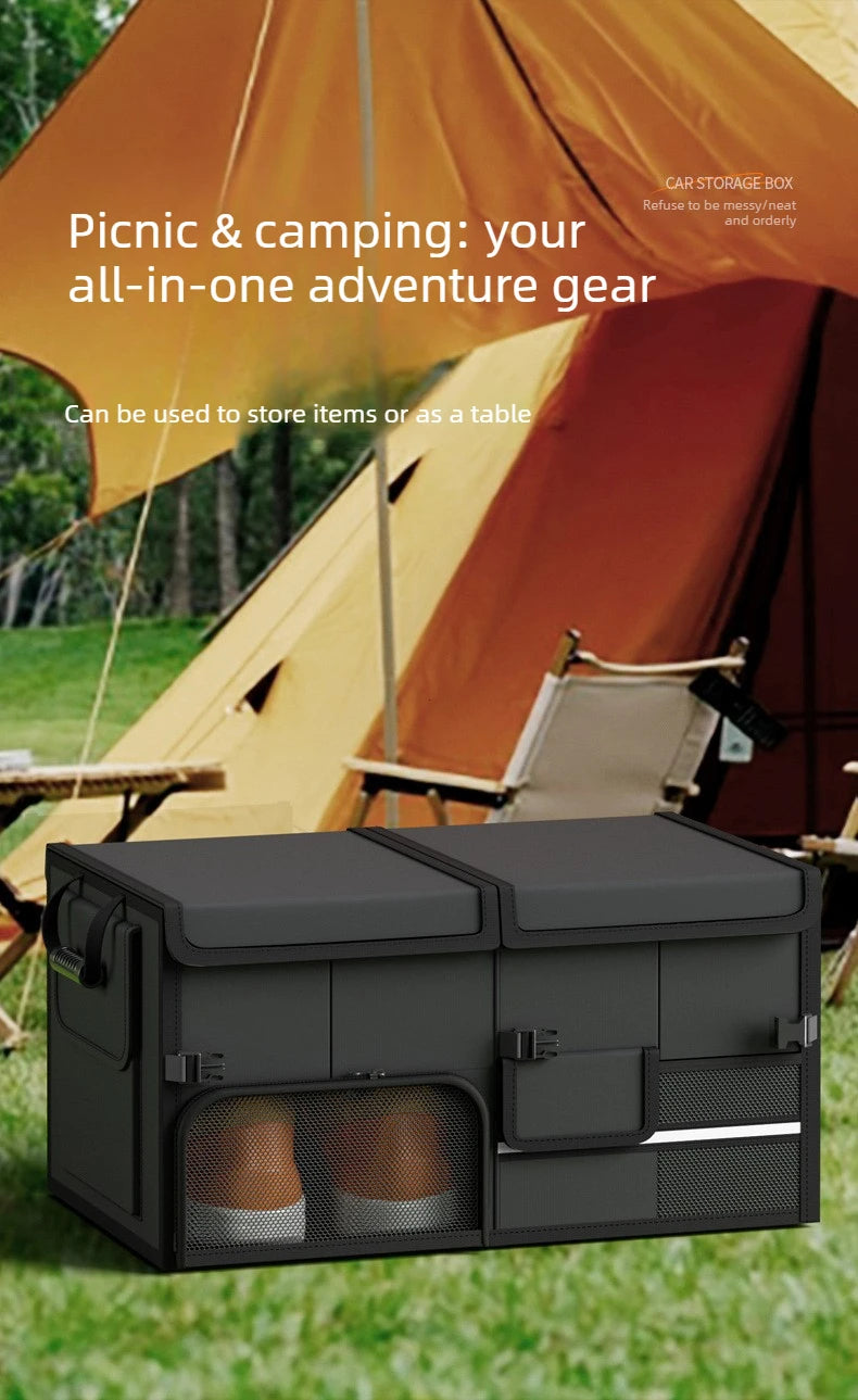 60L Foldable Car Trunk Organizer – Waterproof Large Capacity Storage Box for Travel & Outdoor Use - Delicate Leather  