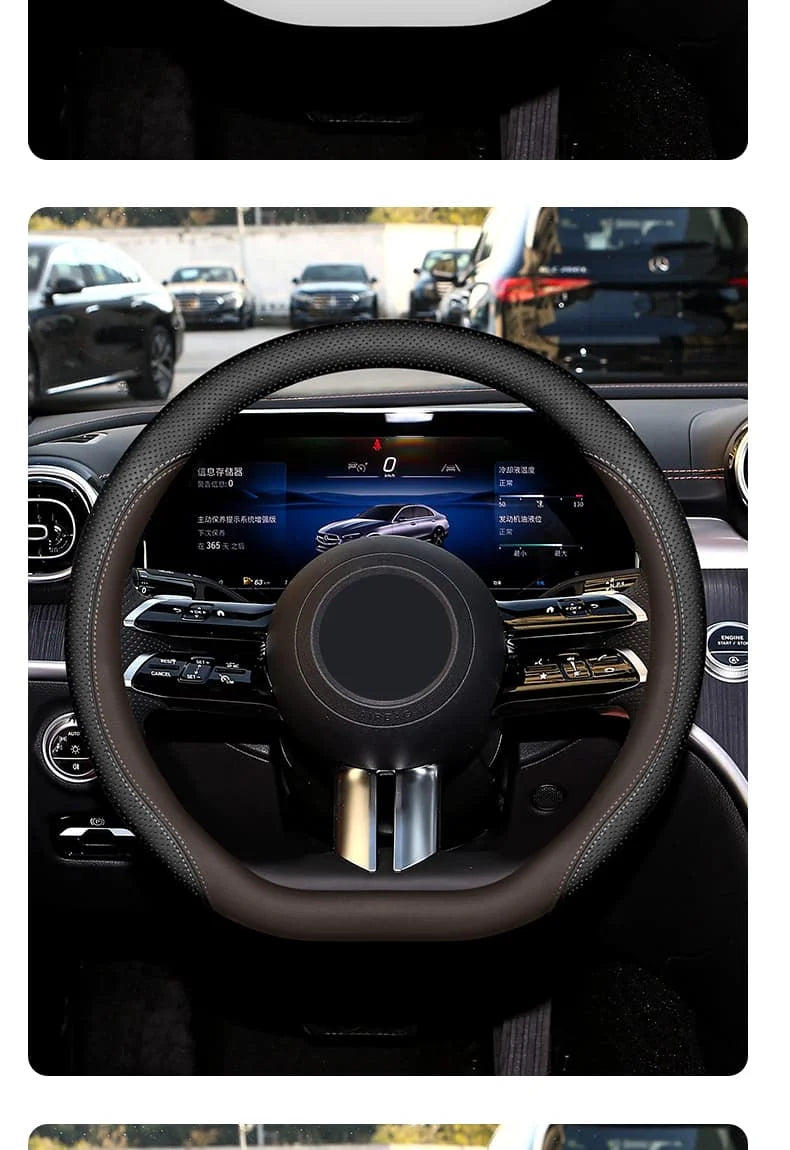 Universal Steering Wheel Cover – Anti-Slip 14.5–15 Inch Interior Protection Accessory - Delicate Leather  