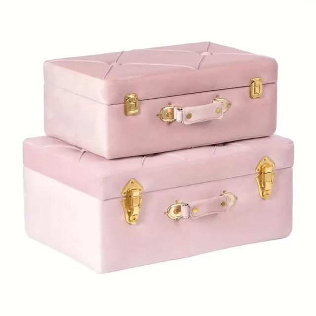 Set of 2 Decorative Tufted Velvet Suitcase Treasure Chests – Vintiquewise Retro Multi-Purpose Ornaments for Home Storage