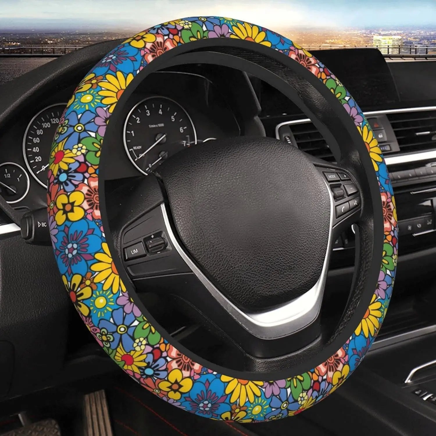 Hippie Flower Steering Wheel Cover, Sage Green Hippie Flower Car Steering Wheel Cover , Car Accessories 21