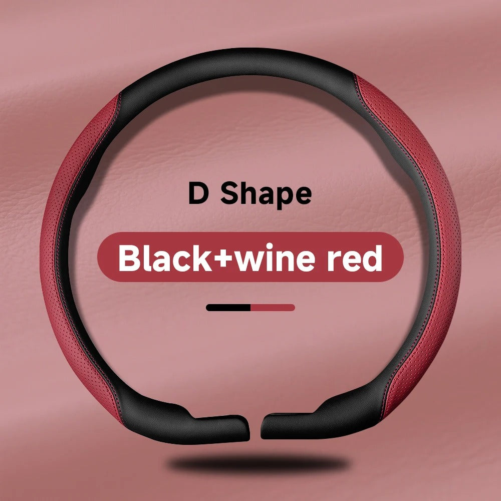 15-Inch Leather Car Steering Wheel Cover – 38CM Non-Slip Protective Grip - Delicate Leather