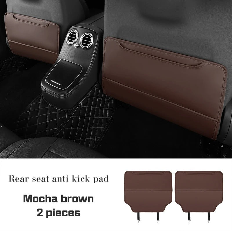 Universal Leather Car Seat Back Protector – Anti-Kick Pad with Storage Pocket - Delicate Leather  