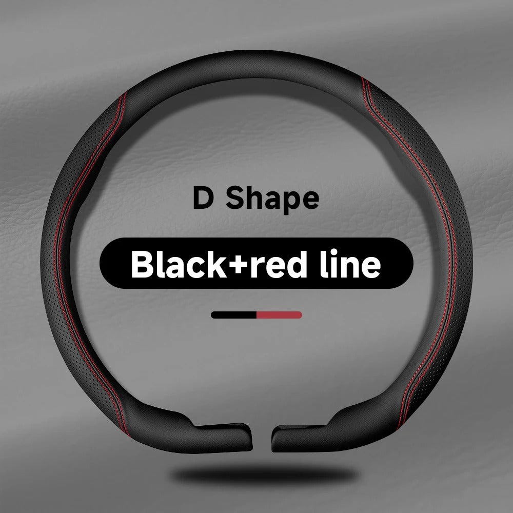 15-Inch Leather Car Steering Wheel Cover – 38CM Non-Slip Protective Grip - Delicate Leather