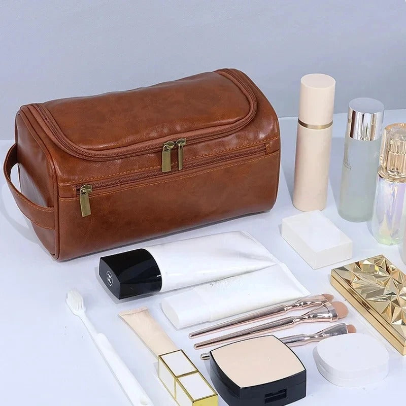 Hanging Toiletry Bag – Large Capacity Travel Organizer for Men & Women - Delicate Leather  