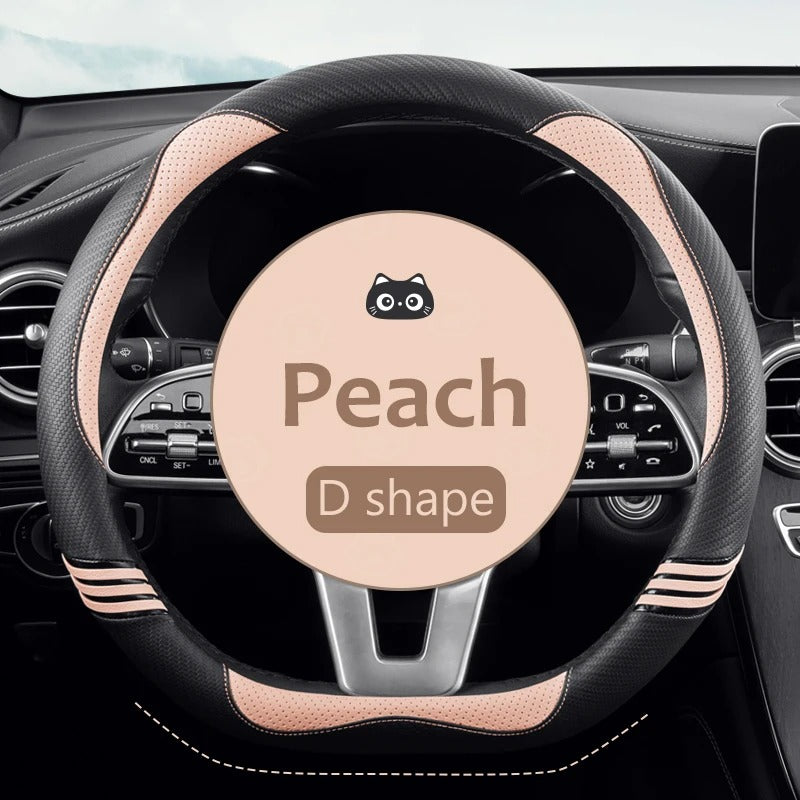 Universal 15-Inch Car Steering Wheel Cover – PU Leather with Carbon Fiber Pattern, Anti-Slip Design - Delicate Leather  