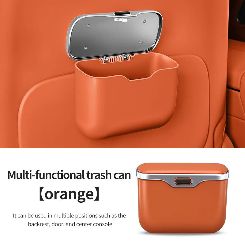 Waterproof Car Trash Can with Press Lid – Hanging Mini Storage Bin for Vehicle, ABS Material, Leakproof & Durable - Delicate Leather  