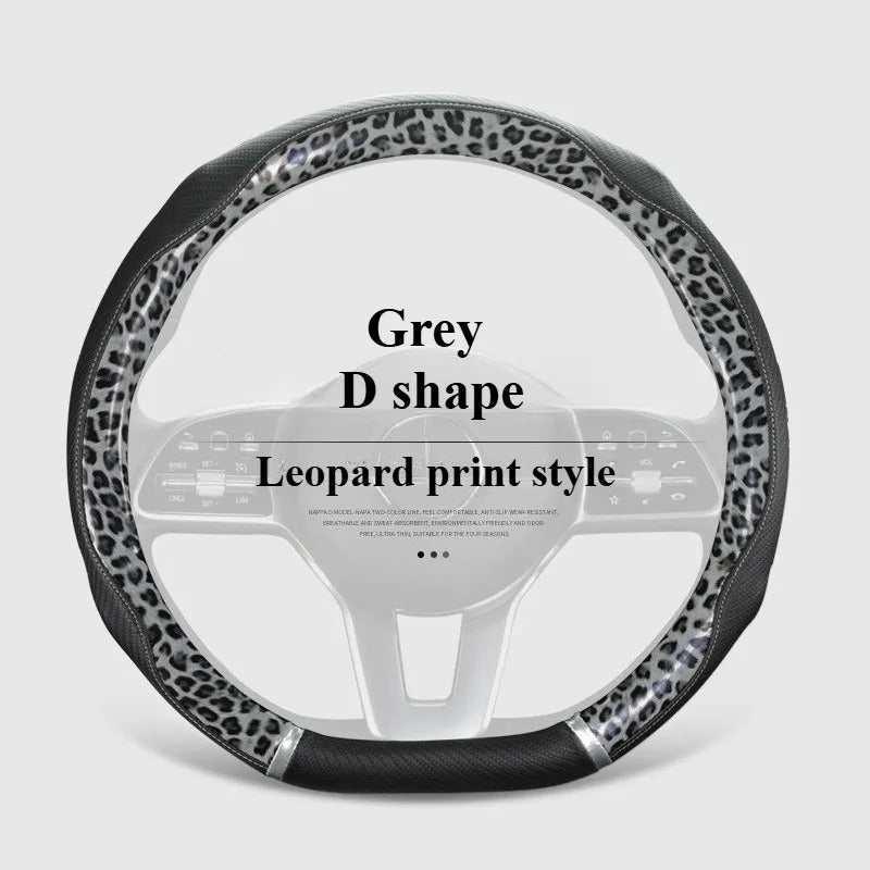 Wood Grain Leather Steering Wheel Cover – Universal 38CM Anti-Slip O/D Shape Grip - Delicate Leather