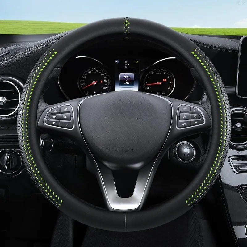 Universal Nappa Leather Steering Wheel Cover 38cm – O-Type, D-Type & Double D Non-Slip Car Steering Wheel Protector - Delicate Leather