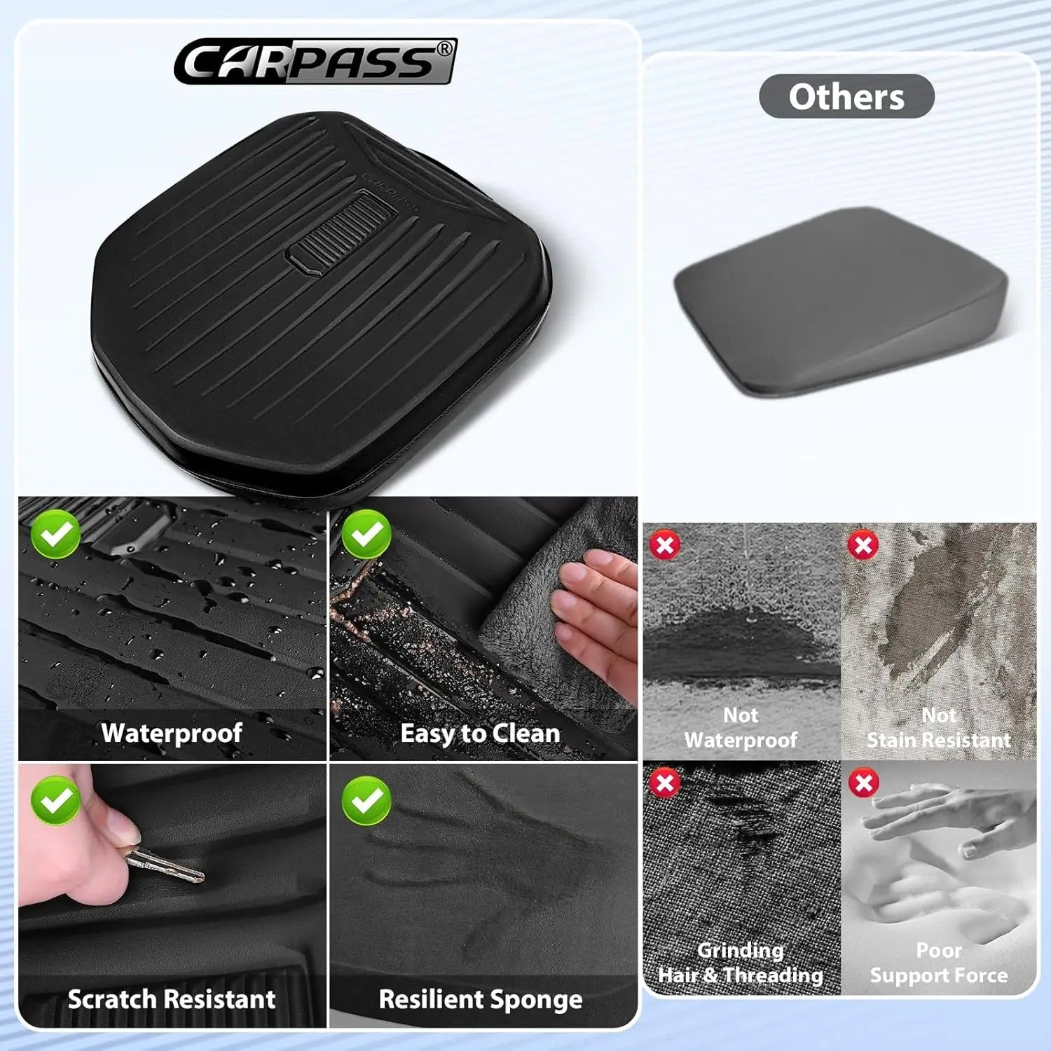 Memory Foam Seat Cushion – Waterproof Portable Chair Pad for Car & Office - Delicate Leather  